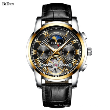 BIDEN 0191 Automatic Mechanical Wrist Men Watch Mens Moon Phase Watch Leather Watches Manufacturing